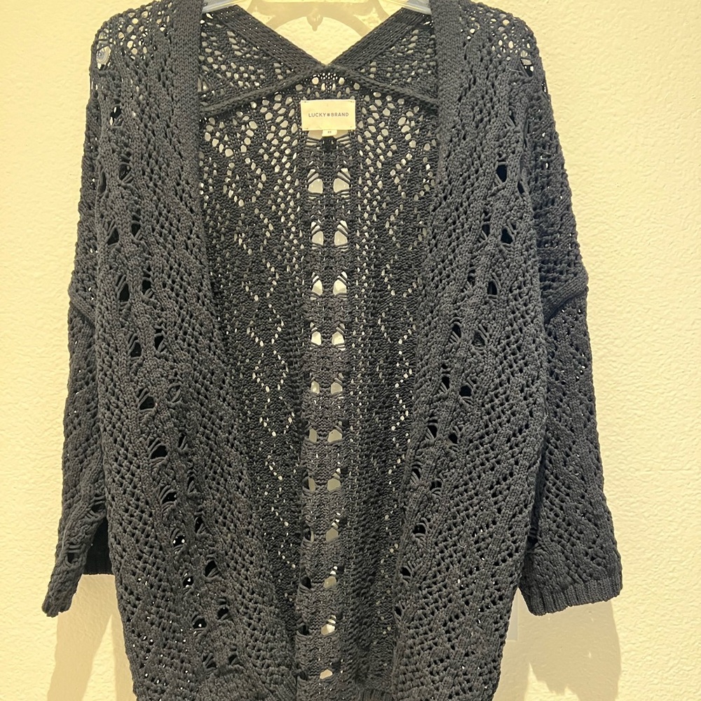Lucky Brand Women's Black Open-Knit Cardigan